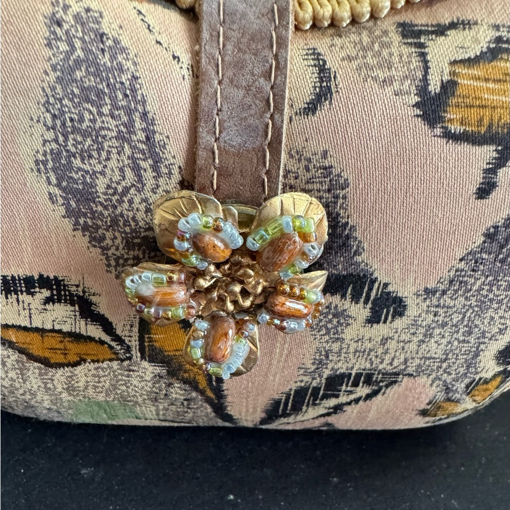 Vintage Mary Frances Floral Shoulder Handbag with Beaded Gold/Brown/Vrs Accents - Picture 9 of 14